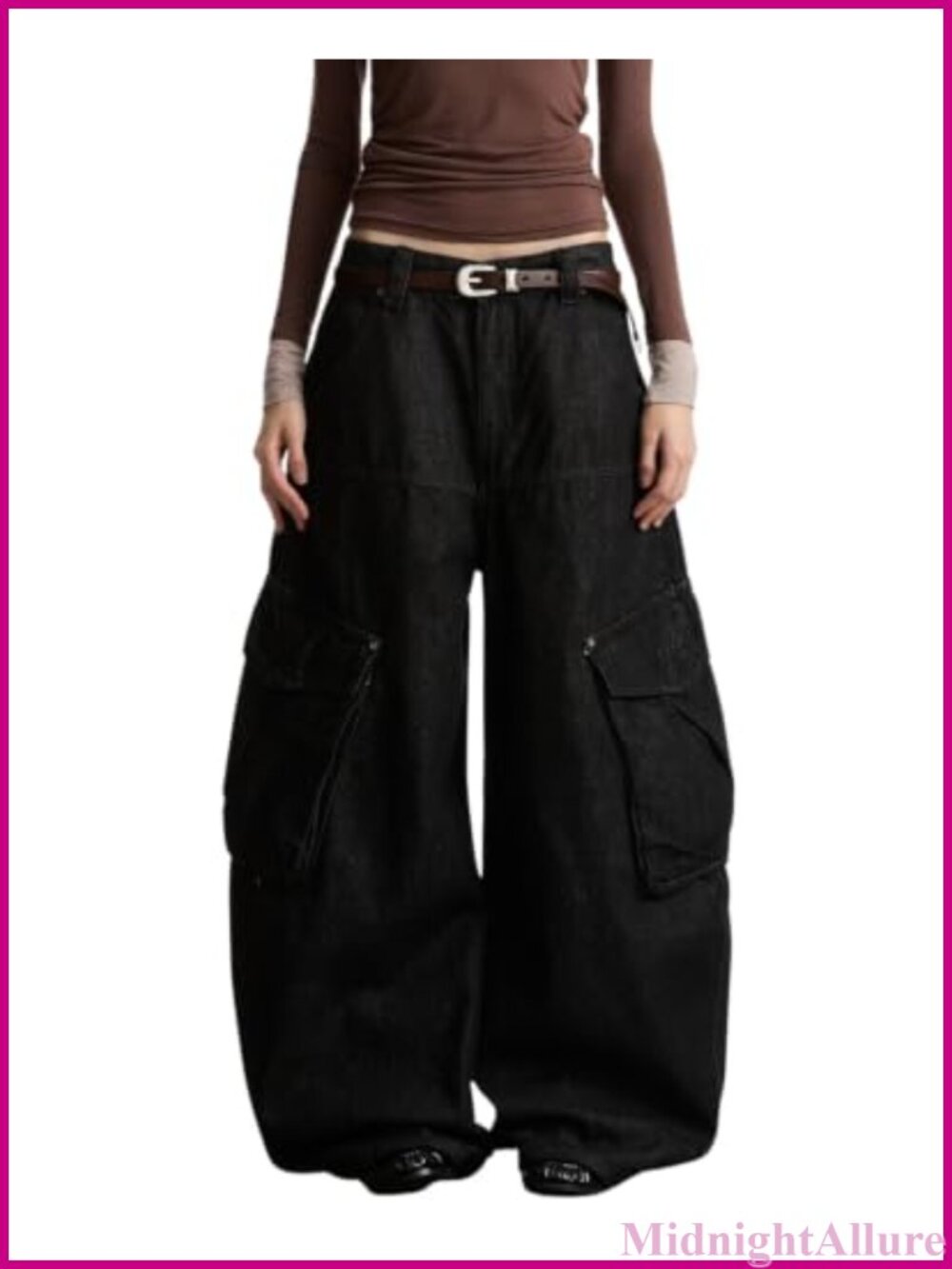 High Waisted Barrel Leg Cargo Jeans Wide Leg Boyfriend Fit Denim
